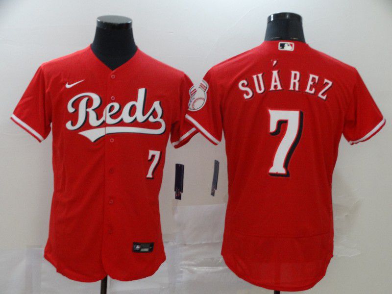 Men Cincinnati Reds #7 Suarez Red Nike Elite MLB Jerseys